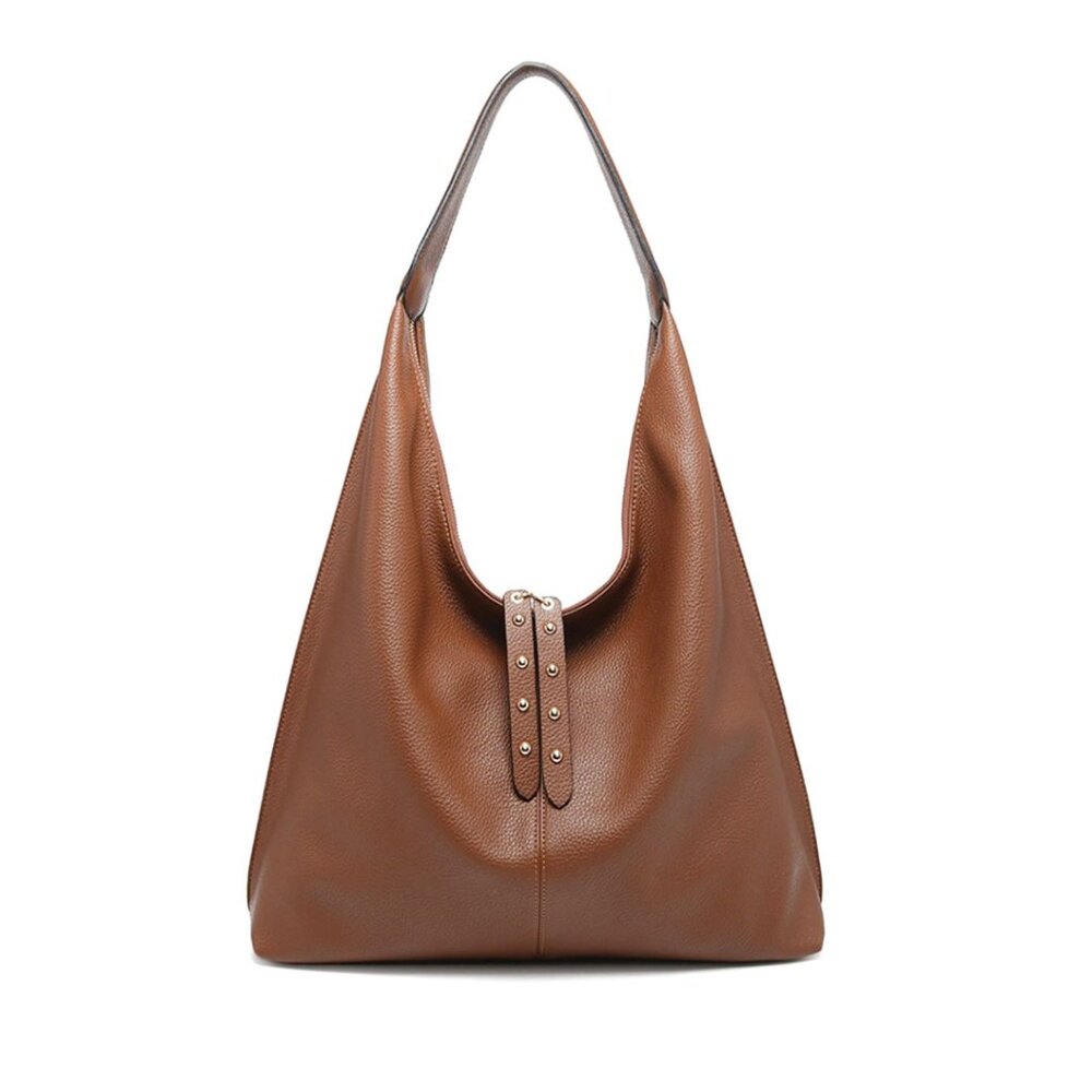 Large Brown Pebbled Vegan Leather Hobo Bag